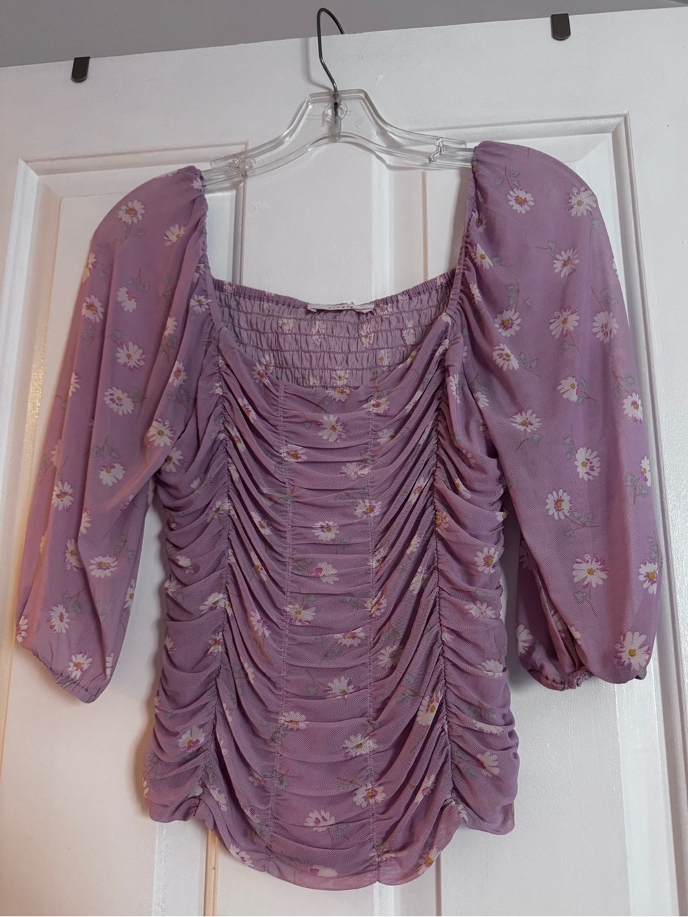 Elodie Ruched Mesh Daisy Top